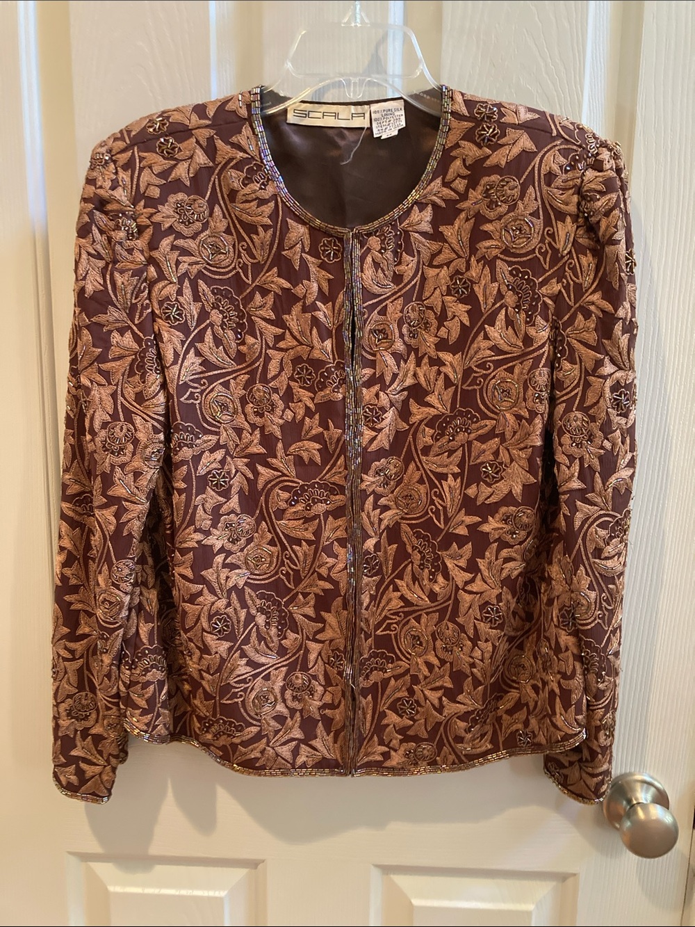 Scala Embellished Floral Jacket - Brown